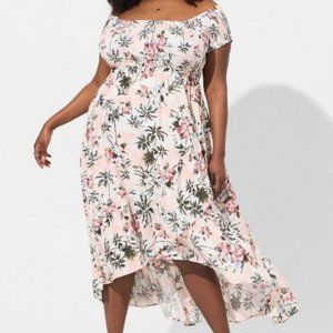 Torrid Floral Maxi Challis Hi-Low Off-Shoulder Dress size 3